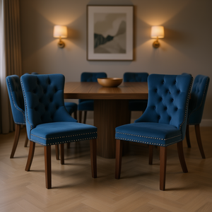 Sillas de comedor modernas tapizadas en terciopelo, patas de madera maciza, tapizadas en azul contemporáneo, juego de 2 muebles para el hogar - Product Image 2