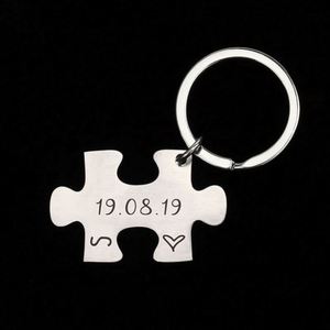 Puzzle Couple Blank Metal Keychain Personalize <b>Custom</b> DIY Engraving Stainless Steel Blank Keyring Valentines Day Best Lover Gift - Product Image 2
