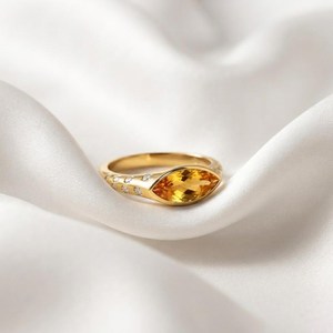 Yellow <b>Citrine</b> Marquise Cut <b>Ring</b> Handmade 925 Sterling Silver with 18K Gold Filled Finish Minimalist Gemstone Jewelry Gift - Product Image 2