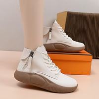 Bottes courtes décontractées pour femmes OEM ODM à plateforme avec fermeture éclair arrière, en cuir PU souple, semelle épaisse, imperméables, noires/blanches, personnalisables