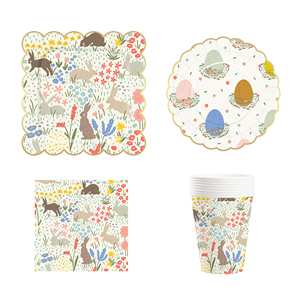 DAMAI Artículos para Fiestas de Cumpleaños Infantiles de Pascua, Servilletas de Papel Desechables con Diseño de Huevos de Pascua, Forma Redonda, Vasos y Platos - Product Image 4