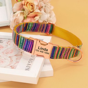 Personalized Solid Engraved Tribal Embroidery Fabric Dog Collar with Alloy Custom Name Buckle - Product Image 5