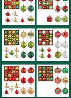 Weihnachtskugeln, 44-teiliges Set, galvanisierte, bemalte Kugeln, Weihnachtsbäume, hängende Anhänger, Weihnachtsdekoration für Zuhause, Party