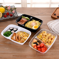 Boîte repas bento jetable sans BPA, 2 compartiments, compatible micro-ondes et lave-vaisselle, 32 oz, avec couvercle en plastique, pour plats chauds à emporter