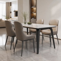 Ensemble de table à manger rectangulaire moderne en marbre avec chaises en cuir PU pour ferme, appartement, maison, hôtel, restaurant, salle à manger