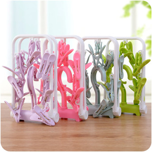 Creative Colorful Plastic Multi-Head Folding Clothes Hanger with 12 Clips for Underwear and Socks <b>Drying</b> <b>Rack</b>; Multifunctional - Product Image 2