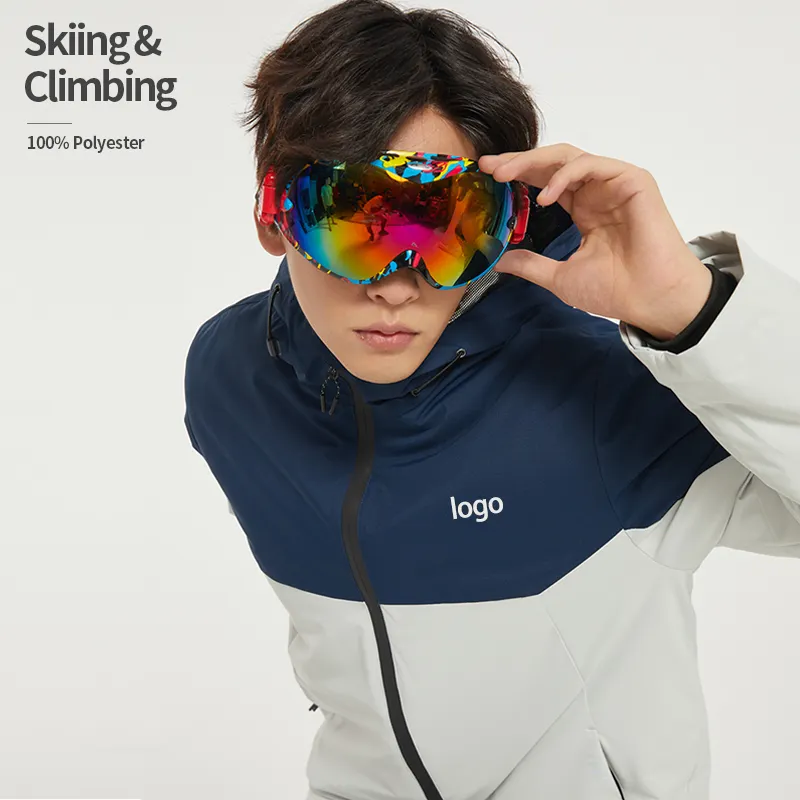 Jaket Ski Musim Dingin Pria, Jaket Ski Tahan Angin Hangat Tahan Air Mendaki Pakaian dengan Hoodie