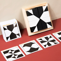 Jeu de logique en blocs de bois à dissimuler, cartes de défi de correspondance de motifs noir et blanc, apprentissage préscolaire éducatif pour tout-petits