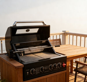 Modern Black 304 Stainless Steel Gas BBQ Grill Outdoor Kitchen Set 5 Burners Adjustable Height Barbecue Durable