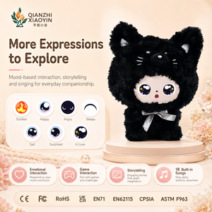 Grande Peluche Chat Noir IA 36cm avec Visage <span class=keywords><strong>de</strong></span> Poupée ABS, Nœud Blanc, Fonction <span class=keywords><strong>de</strong></span> Clonage Vocal, Mémoire Longue Durée, Plus <span class=keywords><strong>de</strong></span> 50 Langues, WiFi 2.4G, Puce TUYA T5 - Product Image 3