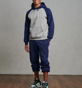 Casual de los hombres mangas raglán cadena pulóver con capucha personalizado de dos tonos de bloque Patchwork bordado Technics al por mayor para el otoño - Product Image 3