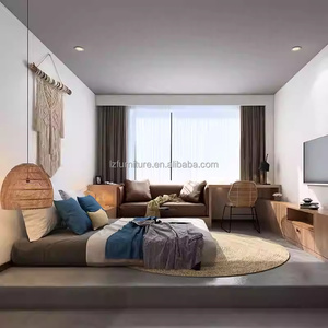 Custom Affordable Hotel Project Furniture <b>Full</b> Bedroom <b>Sets</b> Wooden <b>Bed</b> With Nightstands Headboards Wardrobe Side Table & TV Unit - Product Image 5