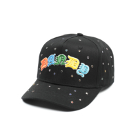 Gorras de Béisbol de Lujo Personalizadas OEM de 5 Paneles con Diamantes de Imitación y Logotipo Bordado en 3D, Gorra Original Negra
