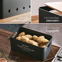 Lot de 3 boîtes de rangement carrées rectangulaires avec poignées latérales et couvercle en bambou pour pommes de terre oignons ail