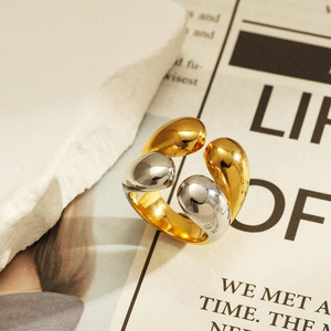 Stainless Steel <b>Ring</b> Gold Plated Two Tone Geometric Shape Open Design Women's Fashion Jewelry Gift - Product Image 3