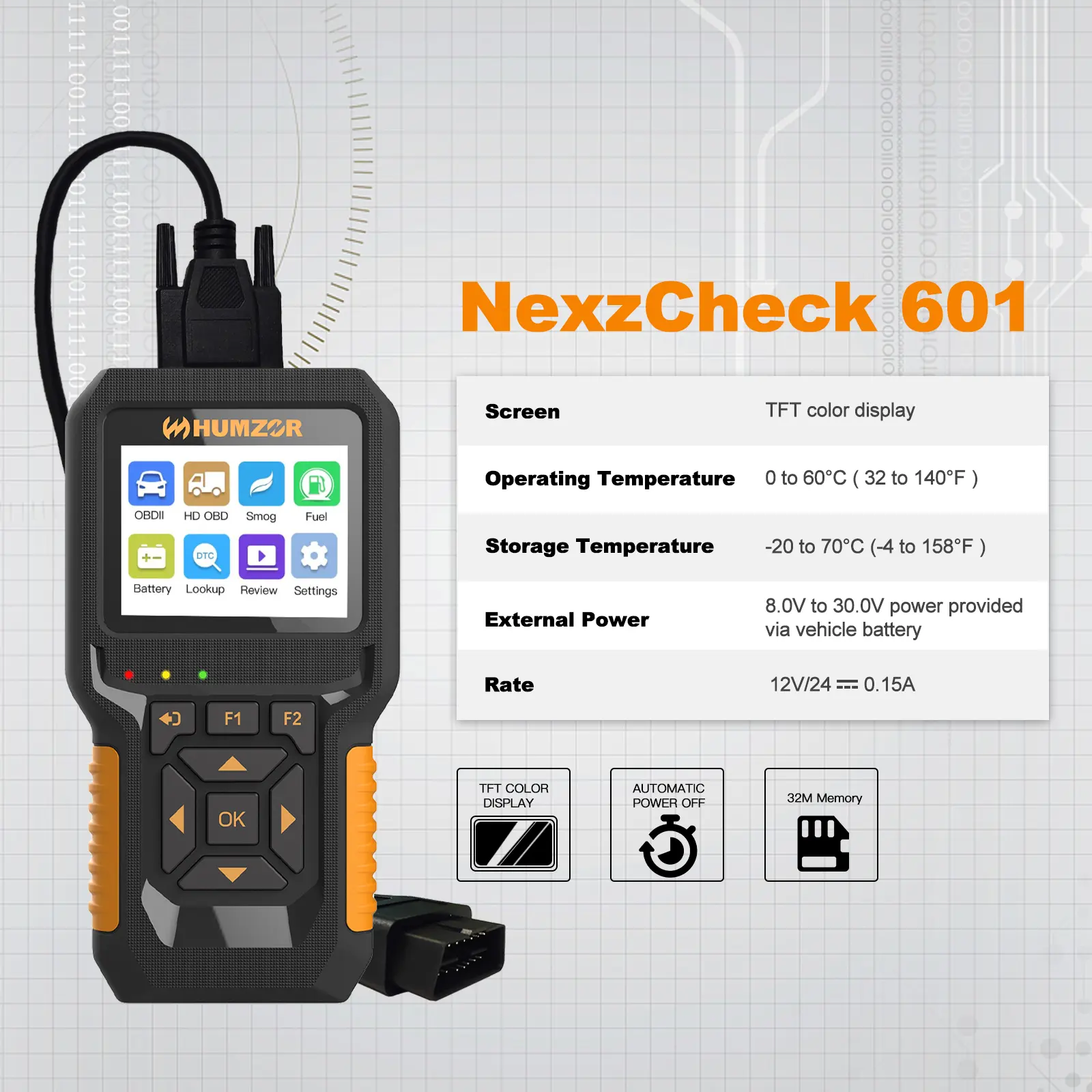 Считыватель 601 кодов Humzor NexzCheck OBD2 для дизельных и бензиновых автомобилей