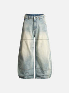 กางเกงยีนส์ผู้ชายทรงหลวมสไตล์วินเทจแบบถักลาย Stonewashed ขาดๆ แบบ Distressed ขากว้าง เหมาะสำหรับสตรีทแวร์ ฤดูใบไม้ร่วงและฤดูหนาว - Product Image 1