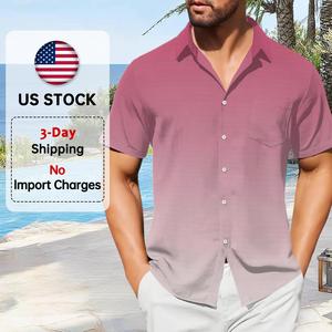 Camicia <span class=keywords><strong>da</strong></span> <span class=keywords><strong>uomo</strong></span> personalizzata con motivo - Camicia stampata a getto d'inchiostro rosa sfumato, vestibilità ampia, tessuto morbido, adatta per l'abbigliamento estivo - Product Image 1