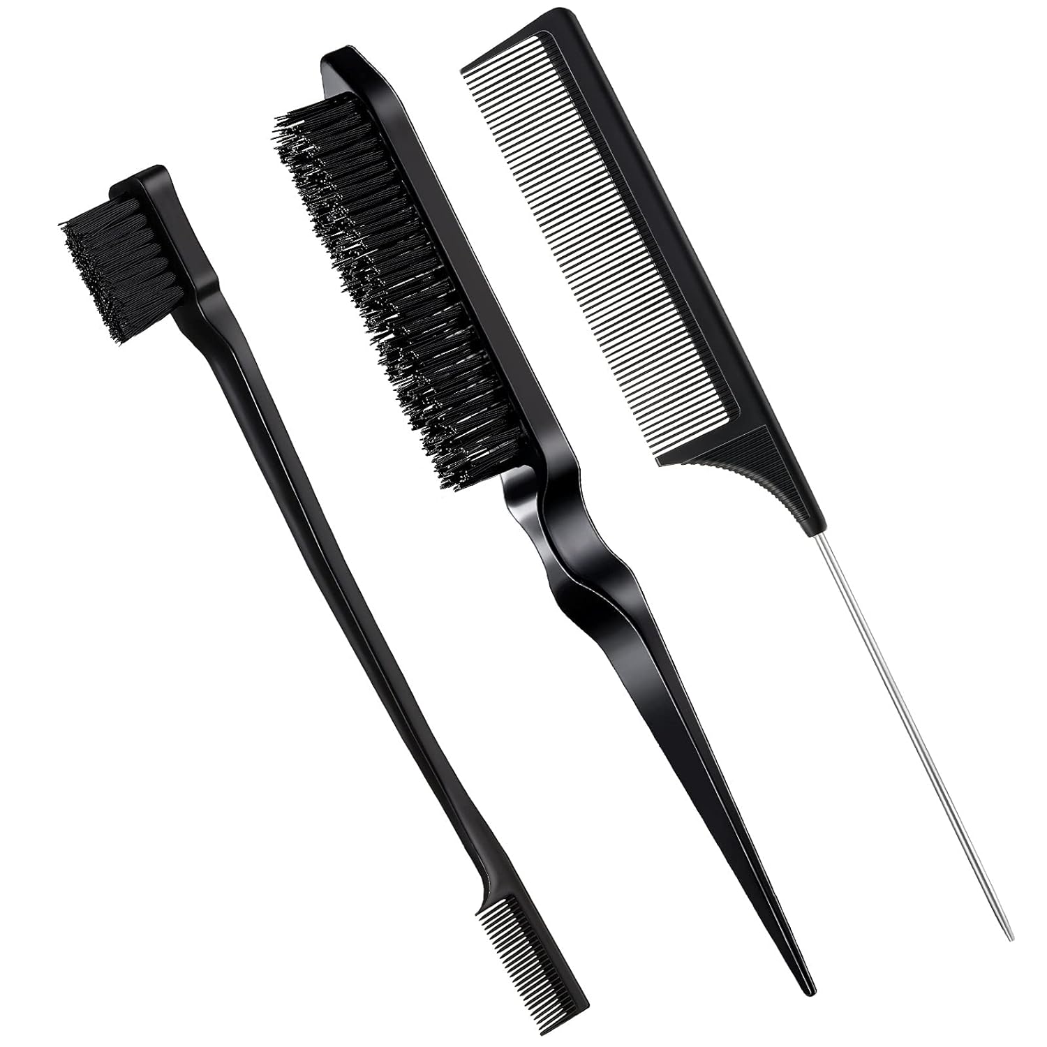 Wholesale Custom 3 Pieces Hair Styling Comb Set Multicolor Bristle Teasing Hair Brush Edge Control Brush Rat Tail Comb Set