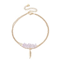 Tobillera de Moda con Cruz de Tortuga de Acero Inoxidable, Cadena para el Pie con Cuentas de Piedra Lunar Blanca Natural y Cristal Amarillo