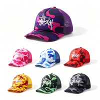 Casquettes de camionneur camouflage en gros avec logo brodé, casquettes de baseball respirantes à dos en maille, unisexe, pour le sport, la pêche, l'image streetwear et le hip-hop