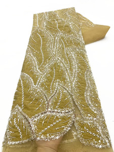 Ni. Ai phong cách mới chuỗi màu đen ren sequin đính cườm Ren Vải vải cưới cho trang phục Chất liệu ngọc trai vải ren với sequin - Product Image 4