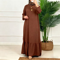 En stock, Robe Abaya longue malaisienne musulmane, grande taille, respirante, coupe ajustée, style ethnique, couleur unie, manches bouffantes