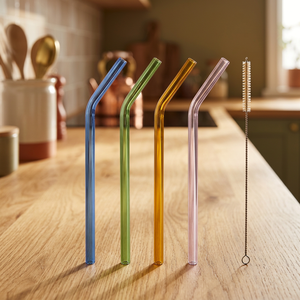 Metal <b>Drinking</b> <b>Straws</b> Set of 4 Reusable Bendable <b>Straws</b> with Cleaning Brush in Blue Green Gold Pink Modern Bar Accessories - Product Image 3
