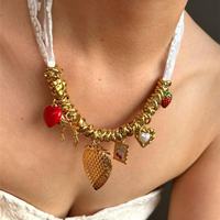 Vintage imprimé léopard corde chaîne foulard en soie collier coeur forme pendentif breloques noël pour les femmes