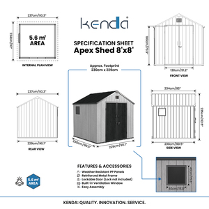 Caseta de Jardín de Plástico Resistente KENDA de 8x8 pies, Caseta de Almacenamiento para Exteriores, Garantía de 10 Años, Resistente a los Rayos UV, Preparada para Tifones, Equipo Agrícola - Product Image 2