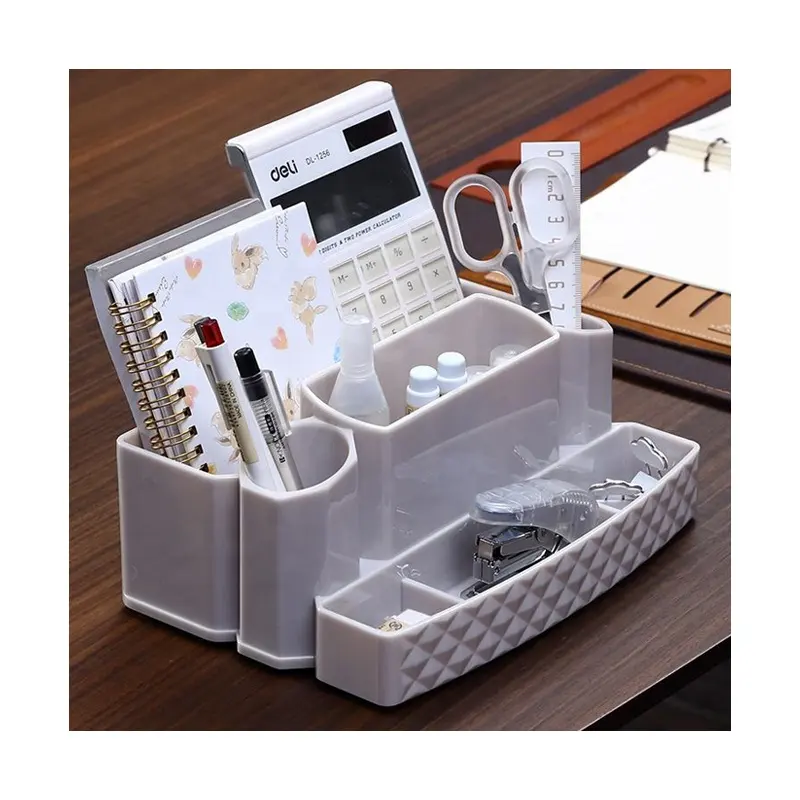 PS office desk drawer storage diamond pattern plastic gray office stationery organizer with divides