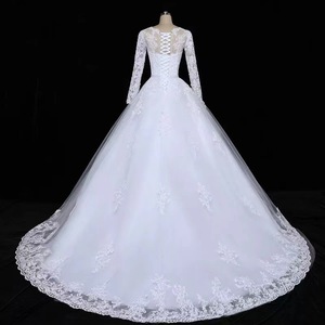 <b>White</b> A-Line Wedding Dress With <b>Lace</b> Long Sleeves Sweetheart Neckline Natural Waist Vintage Style - Product Image 4