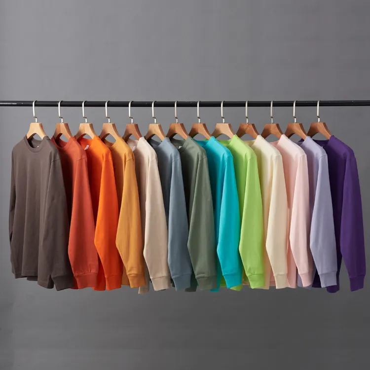 100% Baumwolle 230G Blank Plain Schwarz Übergroße Grafik Unisex Custom T-Shirt Frauen Männer Full Long Sleeve T-Shirt