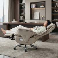 Chaise de bureau pivotante en cuir véritable avec support lombaire, massage électrique ergonomique moderne intelligent, charge USB
