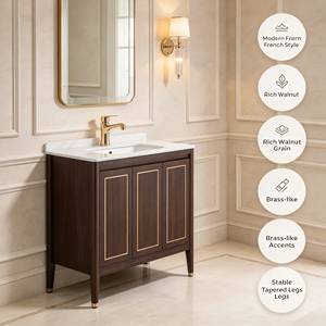 Mueble de Baño Independiente de Madera Sólida con Acabado en Nogal Oscuro Vintage - Product Image 1