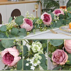 Guirnalda de flores de peonía artificial, flores de seda de color rosa púrpura, de 100 cm a 200 cm, para decoración de bodas, hogar y exteriores. - Product Image 3