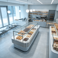 Hochwertige Multifunktionale Freistehende Bäckerei-Brotvitrine Luxuriöse Edelstahl-Vitrine mit LED-Beleuchtung Umweltfreundlich