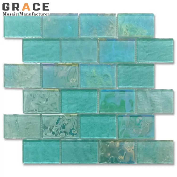 Piscina Azul Mosaico Cor Fresca Menta Sonho Verde Iridescente Retângulo Brilhante Telhas De Vidro Para Telha Da Parede Do Subway Do Banheiro