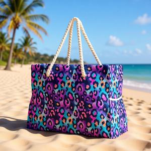 Bolsa de Playa de Gran Capacidad con Estampado de Leopardo, Bolsa de Mano Personalizada para Mujer, para Verano, Aire Libre, Playa y Picnic, con Asa de Cuerda - Product Image 6