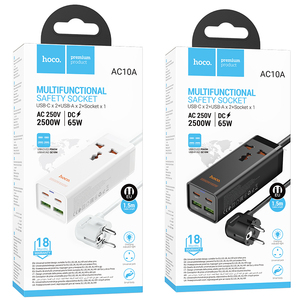 HOCO AC10A बैरी PD65W(2C2A 1 सॉकेट के साथ) डेस्कटॉप चार्जर बहु-पोर्ट बहु-समारोह पैच पैनल चार्ज प्लग - Product Image 6