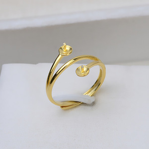 Bague ouverte en argent S925 pour femmes, double perle réglable, bijoux en perles DIY avec des accessoires et des composants pour la bouche vivante - Product Image 4
