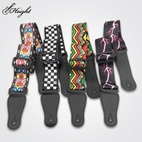 Sangle de guitare en polyester imprimée sur mesure avec extrémités en cuir PU noir, ceinture réglable pour guitares acoustiques, électriques et basses