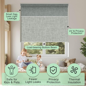 Stores à double rouleau sans fil sur mesure en <span class=keywords><strong>lin</strong></span> <span class=keywords><strong>gris</strong></span>, occultants et filtrants la lumière, jour et nuit, pour la maison et le bureau - Product Image 3