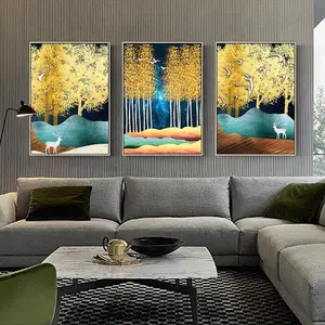 Peinture sur toile abstraite à 3 panneaux Impression aquarelle écologique Art mural à prix d'usine pour la décoration de la maison du salon
