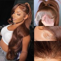 Perruque Lace Frontale HD 13x4 en Cheveux Humains Brun Chocolat Coloré, Ondulée, Pré-épilée, avec Baby Hair, Sans Colle