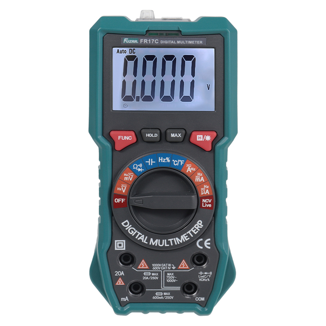 FR17C Handheld Multimeter 6000 Counts for Measure Voltage Current Resistance Diodes Continuity Capacitance with NCV Function