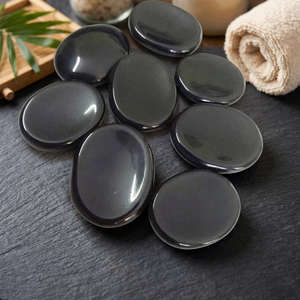 Pierres ovales en agate noire polie, pierres précieuses de guérison Reiki pour la décoration de la maison - Product Image 1