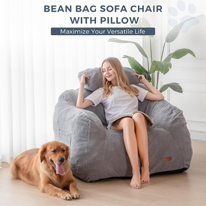 <strong>Boucle</strong> <strong>Bean</strong> <strong>Bag</strong> Sofa Adults Large Upholstered Eco-friendly Lazy Sofa Giant <strong>Bean</strong> <strong>Bag</strong> Chair with Pillow - Product Image 2
