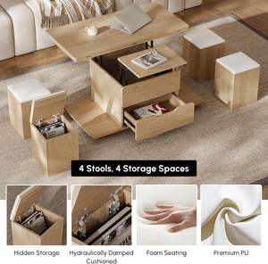 <span class=keywords><strong>Table</strong></span> <span class=keywords><strong>basse</strong></span> moderne naturelle <span class=keywords><strong>relevable</strong></span> 4 en 1 rangement <span class=keywords><strong>pliable</strong></span> et roulettes salle à manger salon <span class=keywords><strong>table</strong></span> d'extrémité carrée multifonctionnelle - Product Image 2