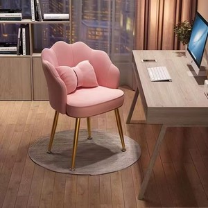 Sillas de Tocador para Dormitorio para Chicas <span class=keywords><strong>Gamer</strong></span> con Cómodo Reposapiés de Madera y Almohada Lumbar Casual Silla de Salón Escritorio de Oficina Rosa para Tienda de Belleza - Product Image 4